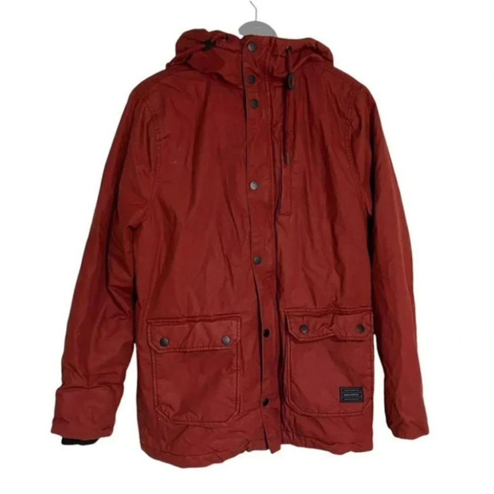 H&M Mens Small red/terra cotta quilted lined Parks Utility Coat with hood